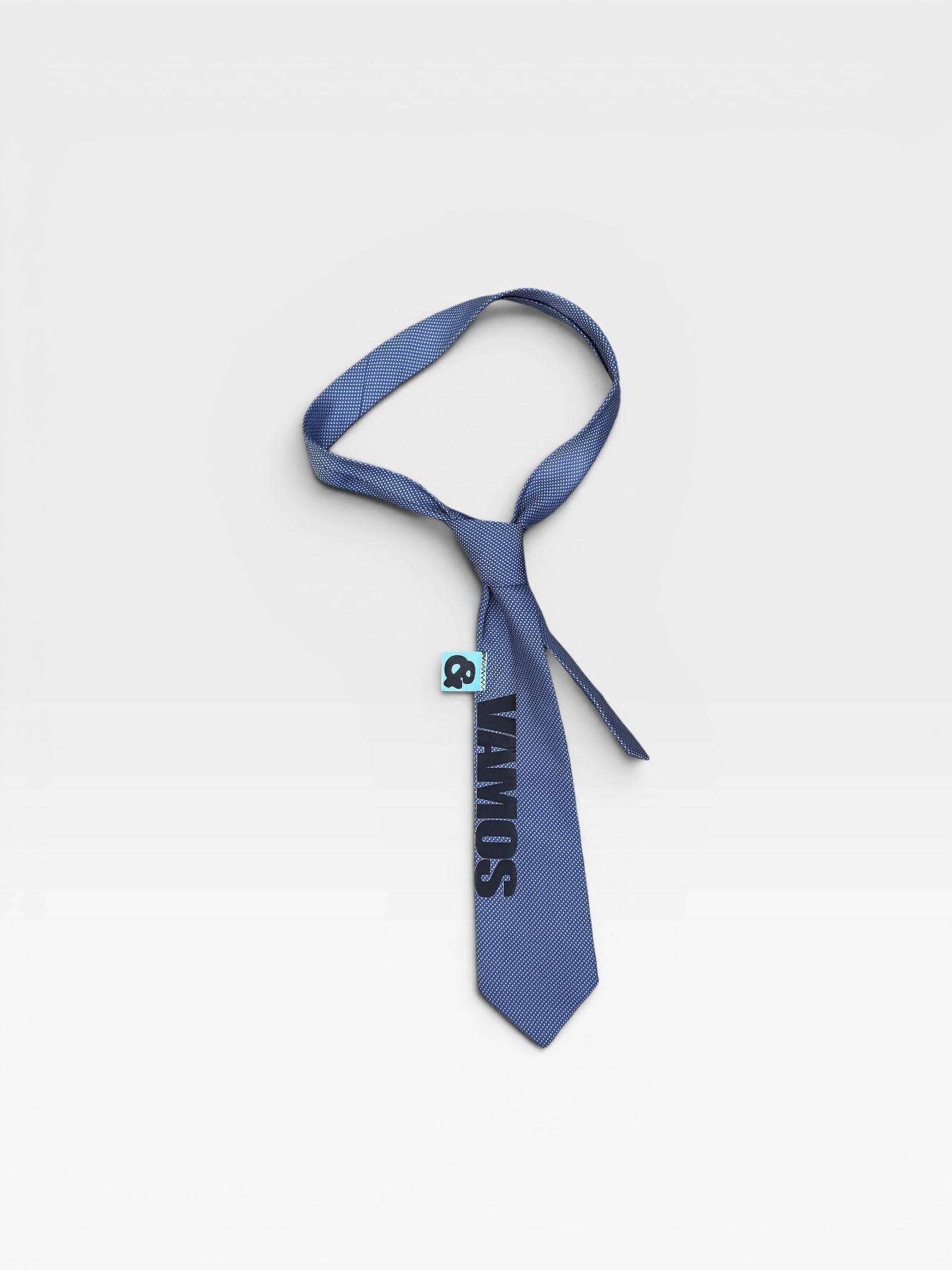 andvamos VAMOS Tie — reworked blue tie with signature VAMOS print