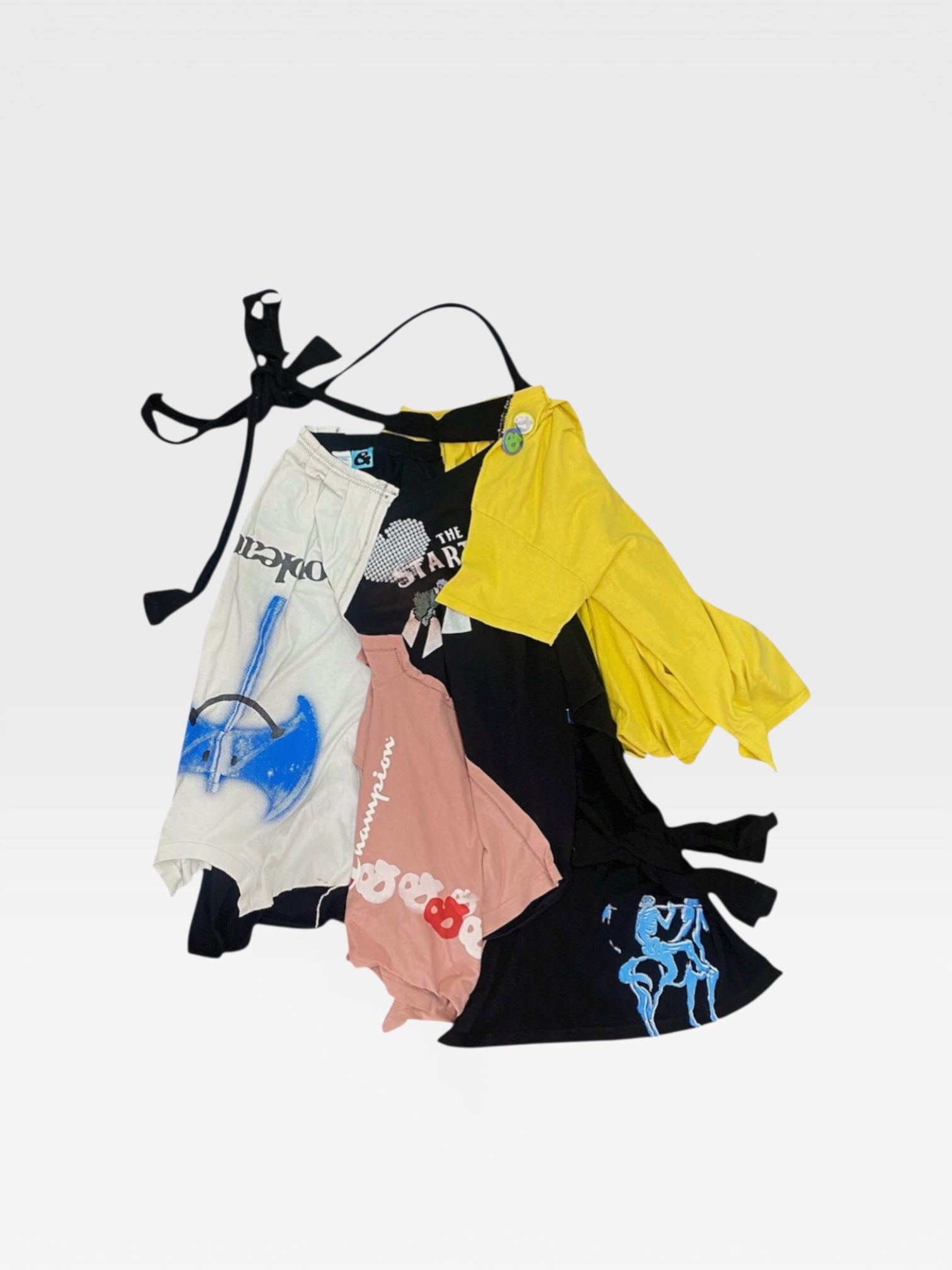 andvamos Reconstructed Skirt — one-of-a-kind reworked skirt made from four t-shirts, front view
